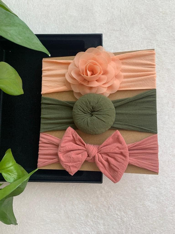 The Girl Cap Elastic Stretchable Nylon Hairbands for Baby Girl, 3 Piece, Orange/Green/Peach