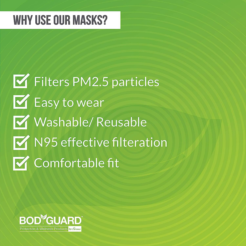 Bodyguard Reusable N95+PM2.5 Anti Pollution 5 Layer Face Mask, Large