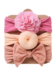 The Girl Cap Elastic Stretchable Nylon Hairbands for Baby Girl, 3 Piece, Dark Pink/Orange/Brown