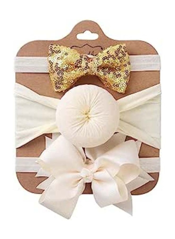 The Girl Cap Elastic Stretchable Headband For Baby Girls, 3 Pieces, Gold