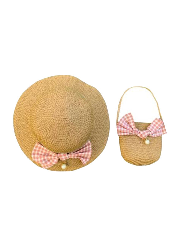 The Girl Cap Bow Straw Hat & Shoulder Bag Set, 2 Pieces, Brown