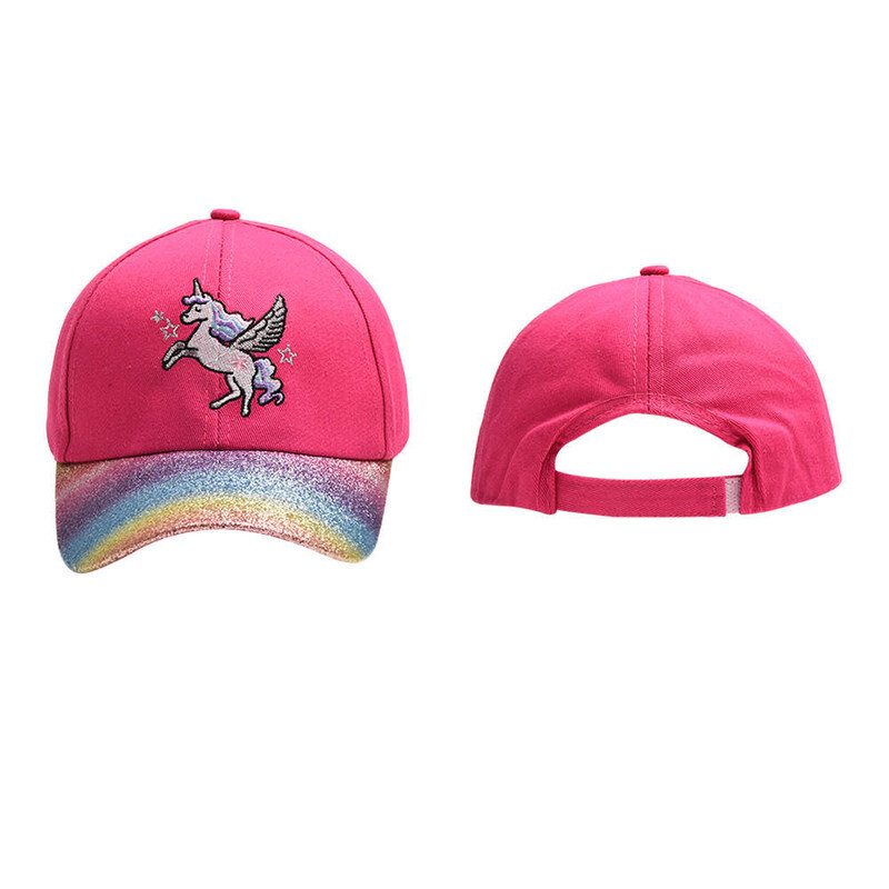 The Girl Cap durable cotton Kids Cap, Unicorn Kids Caps are Perfect for Beach, Travelling and Outdoor activities, Rainbow design Easy to match with Different Clothing Styles, Fuschia