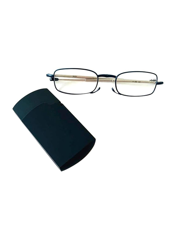 FindMyReader.com Full-Rim Rectangle Blue Folding Reading Glasses For Unisex, Transparent Lens, Power 3.5