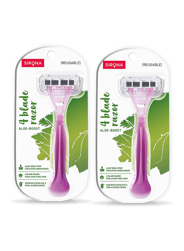 Sirona 4 Blade for Women with Aloe Boost For Smooth Arms Legs & Bikini Line Reusable Razor, 3 Pieces