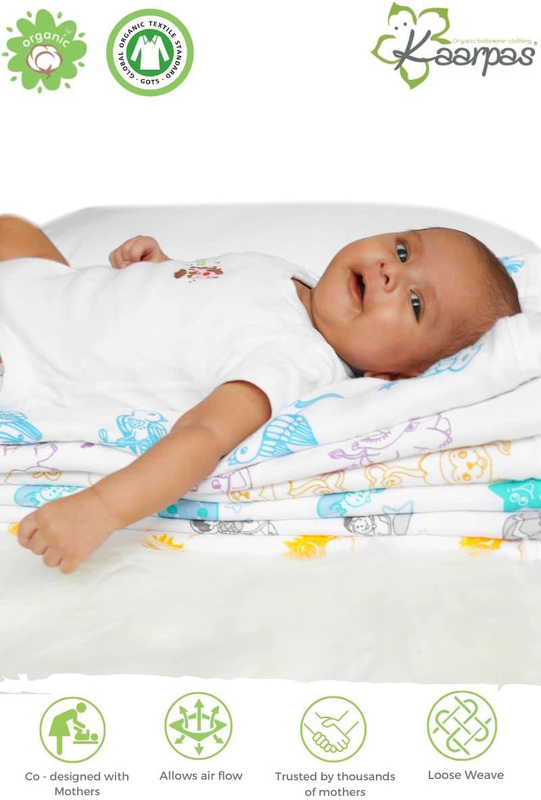Buy Responsibly Premium Organic Cotton Muslin 3 Layered Quilt Blanket, Design 1