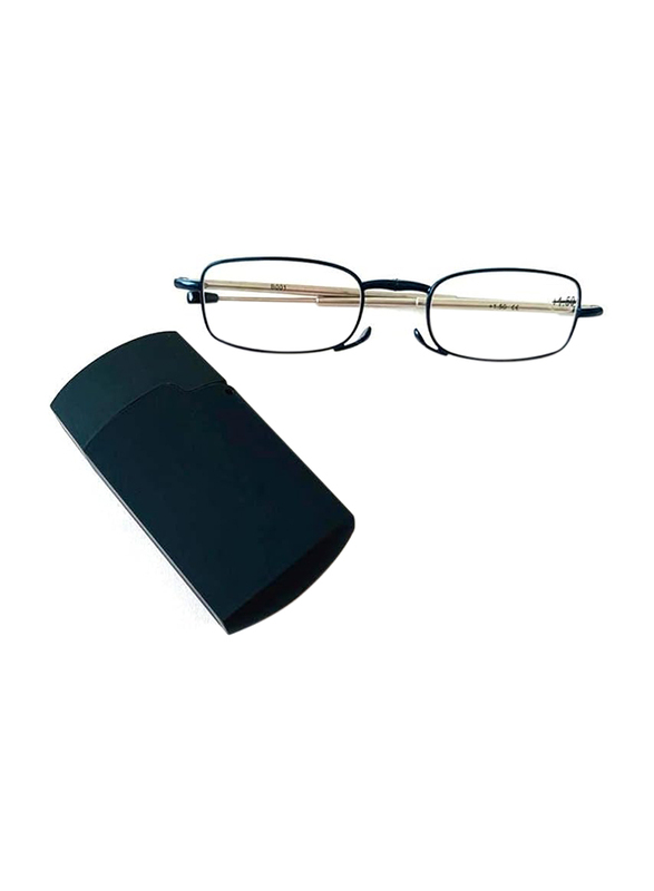 FindMyReader.com Full-Rim Rectangle Blue Folding Reading Glasses For Unisex, Transparent Lens, Power 1.0