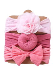 The Girl Cap Elastic Stretchable Nylon Hairbands for Baby Girl, 3 Piece, Light Pink/Dark Pink/Peach