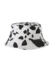 The Girl Cap All Season Sun Protection Cotton Cow Print Bucket Hat, 2-6 Years, White/Black