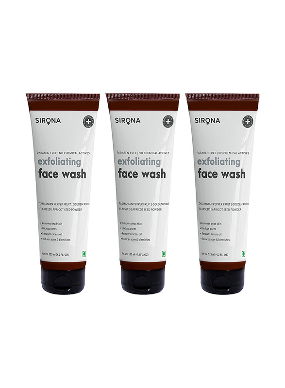 Sirona Natural Exfoliating Face Wash Facial Cleanser, 3 x 4.2Oz