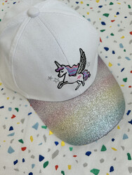 The Girl Cap durable cotton Kids Cap, Unicorn Kids Caps are Perfect for Beach, Travelling and Outdoor activities, Rainbow design Easy to match with Different Clothing Styles, White