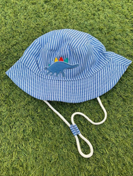 The Girl Cap All Season Sun Protection Cotton Stripes Dino Print Bucket Hat, 2-6 Years, Blue