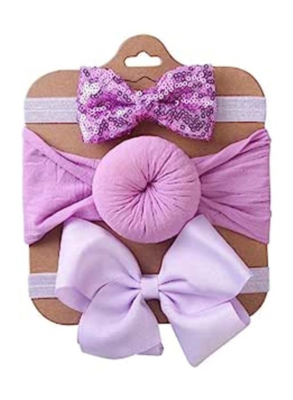 The Girl Cap Elastic Stretchable Headband For Baby Girls, 3 Pieces, Purple