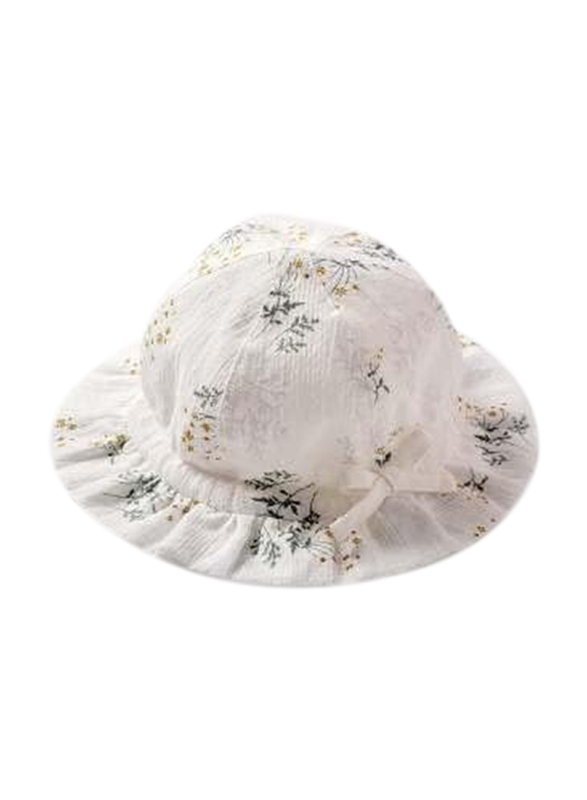 The Girl Cap All Season Sun Protection Cotton Floral Print Bucket Hat, 2-6 Years, White
