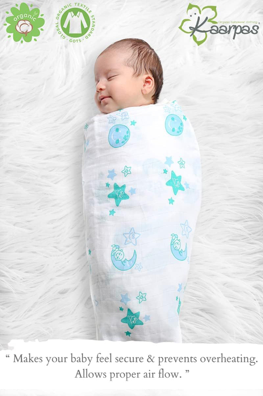 Buy Responsibly Premium Organic Cotton Muslin Sky Theme of Moon & Earth Baby Wrap Swaddle, 3-6 Months, Design 1