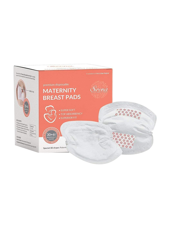 Sirona Disposable Maternity and Nursing Breast Pads for Women, 36 Pads, White