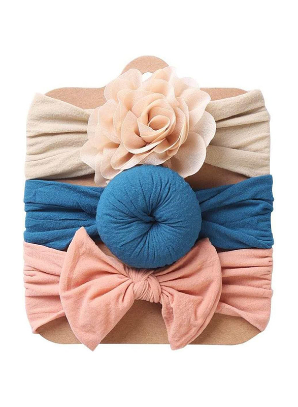 The Girl Cap Elastic Stretchable Nylon Hairbands for Baby Girl, 3 Piece, Off White/Blue/Orange