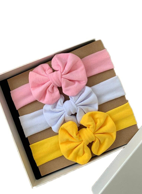 The Girl Cap Elastic Headband for Baby Girls, Style#6, 3 Pieces, Multicolour