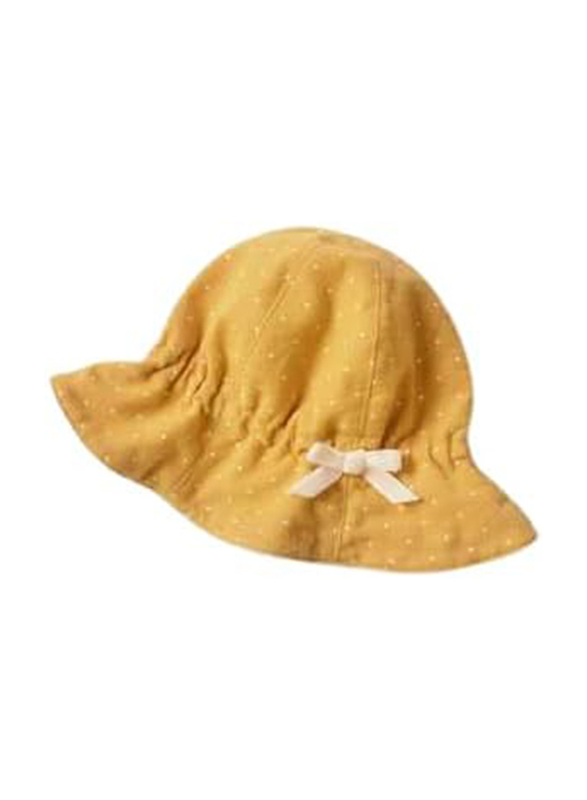 The Girl Cap All Season Sun Protection Cotton Ribbon Print Bucket Hat, 2-6 Years, Mustard