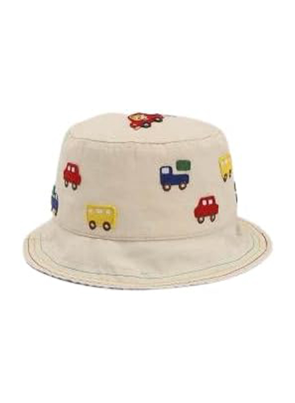 The Girl Cap All Season Sun Protection Cotton Cars Print Bucket Hat, 2-6 Years, White