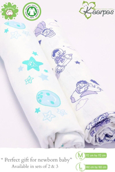 Buy Responsibly Certified Organic Cotton Muslin Sky Theme Of Moon & Parachute Baby Wrap Swaddle, 3-6 Months, Design 1