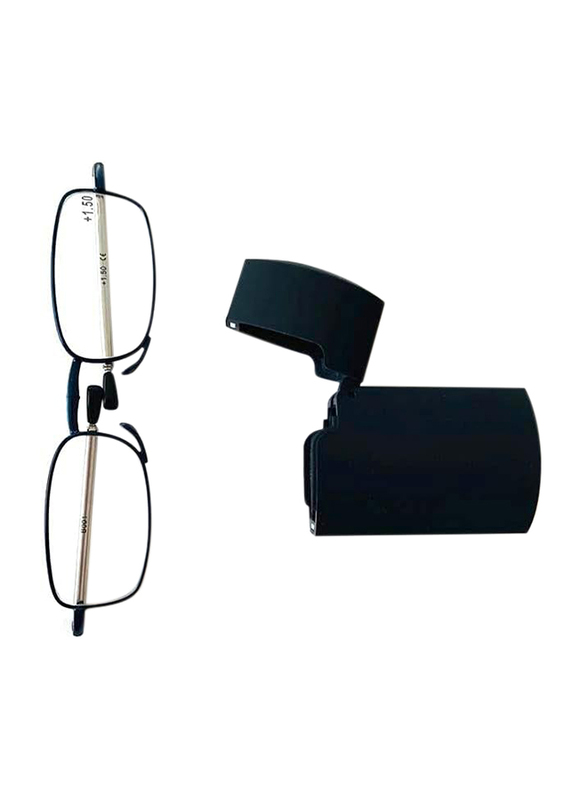 FindMyReader.com Full-Rim Rectangle Blue Folding Reading Glasses For Unisex, Transparent Lens, Power 3.0