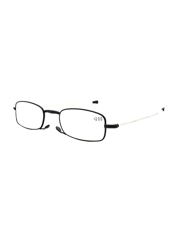 FindMyReader.com Full-Rim Rectangle Black Folding Reading Glasses For Unisex, Transparent Lens, Power 1.0