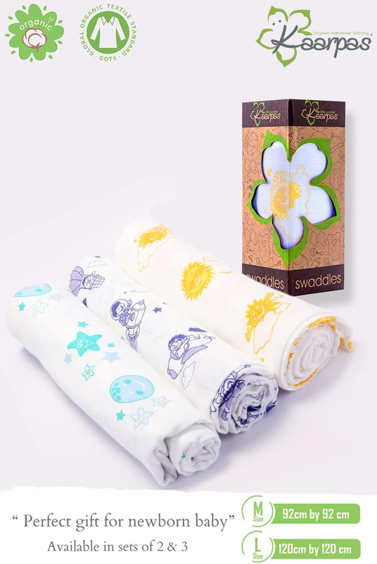 Buy Responsibly Premium Organic Cotton Muslin Sky Theme of Sun Baby Wrap Swaddle, 3-6 Months, Design 1