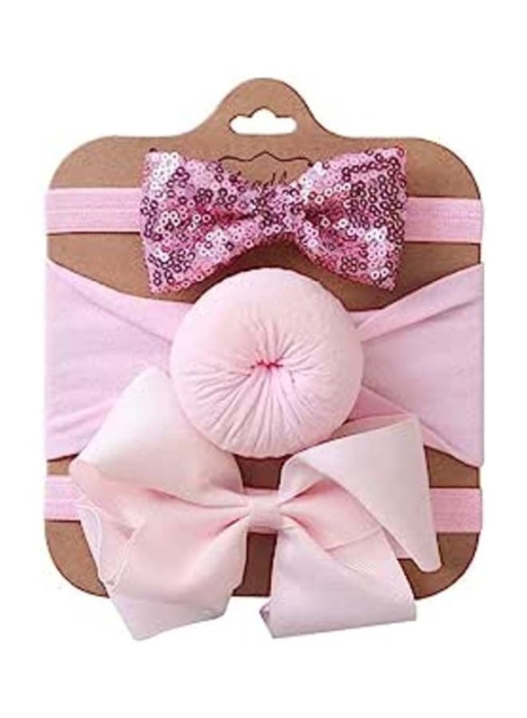 The Girl Cap Elastic Stretchable Headband For Baby Girls, 3 Pieces, Pink