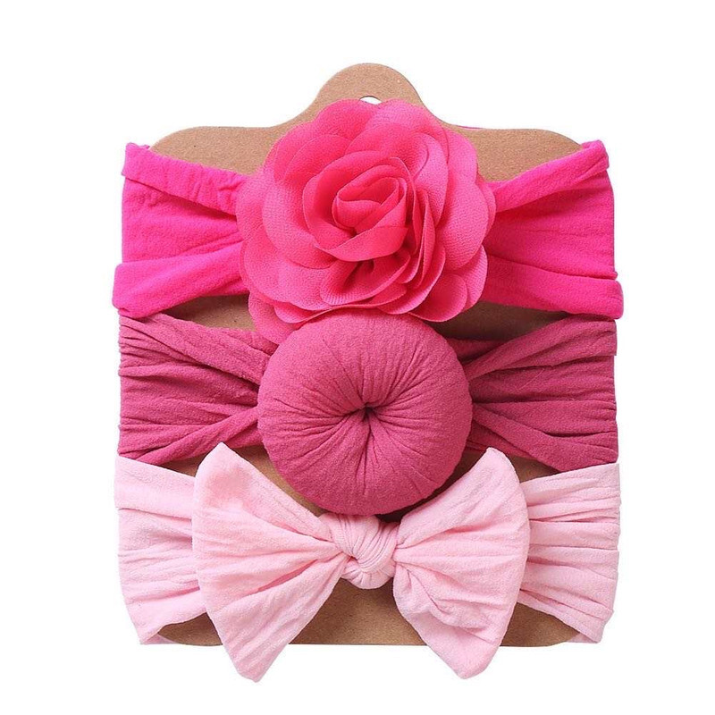 The Girl Cap Elastic Baby Headband Stretchable Nylon Assorted Hairbands Hair Accessories for Baby - 3PCs (Dark Pink, Light Pink, Pink)