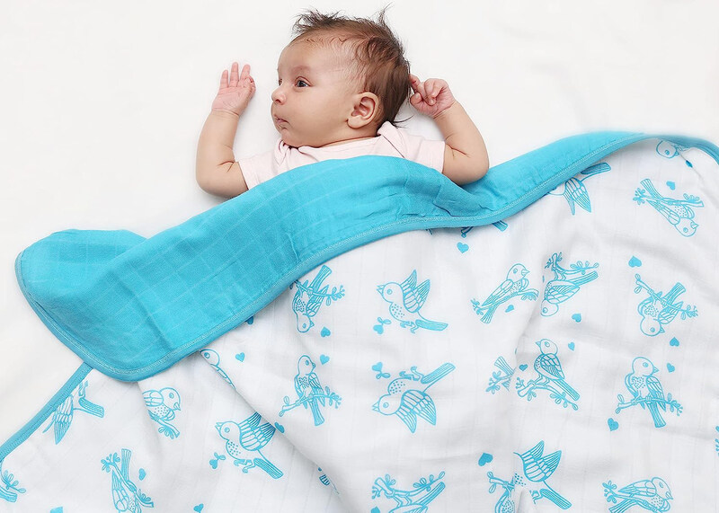 

Buy Responsibly Premium Organic Cotton Muslin 3 Layered Quilt Blanket, Design 1