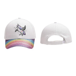 The Girl Cap durable cotton Kids Cap, Unicorn Kids Caps are Perfect for Beach, Travelling and Outdoor activities, Rainbow design Easy to match with Different Clothing Styles, White