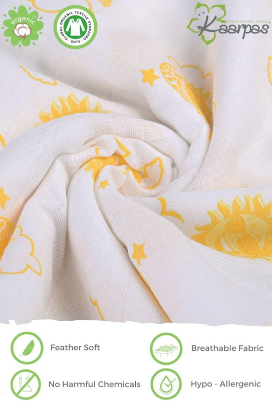 Buy Responsibly Premium Organic Cotton Muslin 3 Layered Quilt Blanket With Sky & Theme Of Sun, Design 1