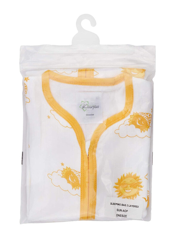 

Buy Responsibly Organic Cotton 2- Layer Sky Print Muslin Baby Sleeping Bag, KASB1008, Yellow/White