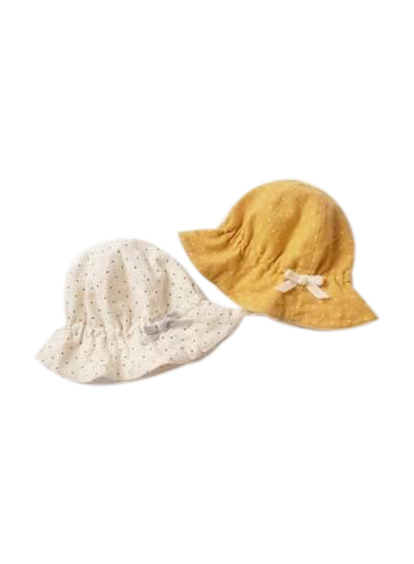 The Girl Cap All Season Sun Protection Cotton Ribbon Print Bucket Hat, 2-6 Years, Beige