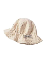The Girl Cap All Season Sun Protection Cotton Ribbon Print Bucket Hat, 2-6 Years, Beige