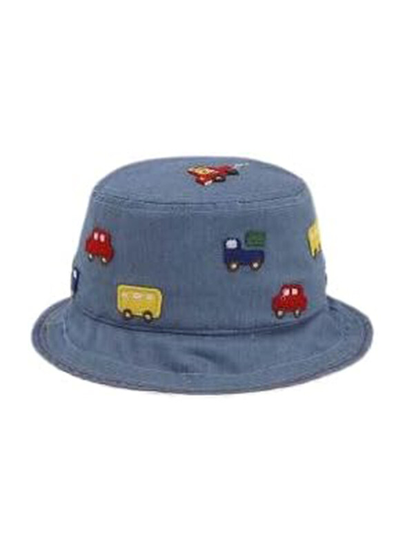 

The Girl Cap All Season Sun Protection Cotton Cars Print Bucket Hat, 2-6 Years, Blue