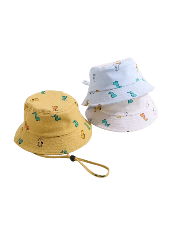 The Girl Cap All Season Sun Protection Cotton Dino Print Bucket Hat, 2-6 Years, White