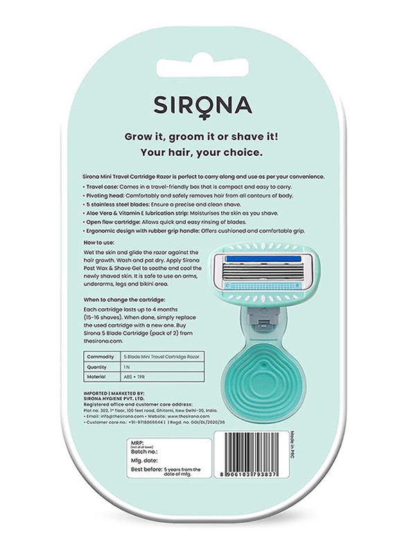 Sirona 5 Blade Mini Travel Cartridge Hair Removal Razor for Women, X-Small