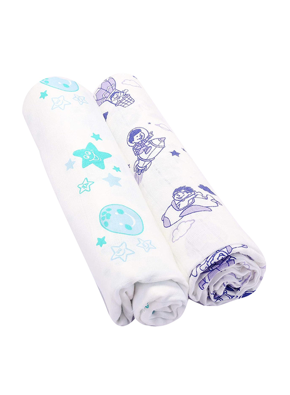 Buy Responsibly Certified Organic Cotton Muslin Sky Theme Of Moon & Parachute Baby Wrap Swaddle, 3-6 Months, Design 1