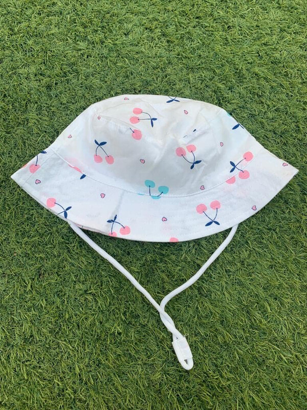 The Girl Cap All Season Sun Protection Cotton Cherries Print Bucket Hat, 2-6 Years, White