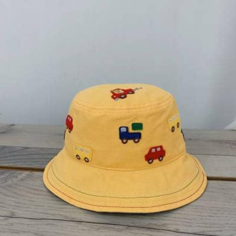 The Girl Cap All Season Sun Protection Cotton Cars Print Bucket Hat, 2-6 Years, Yellow