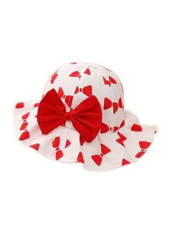 The Girl Cap All Season Sun Protection Cotton Bow Print Bucket Hat, 2-6 Years, Red