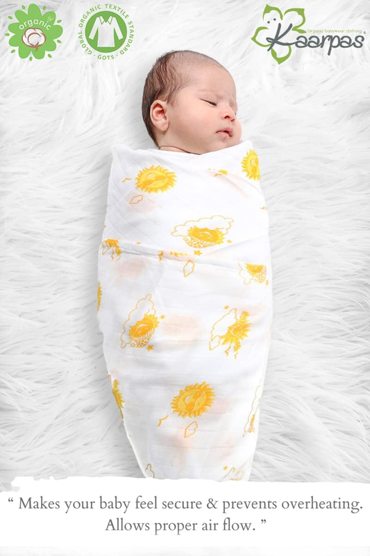 Buy Responsibly Certified Organic Cotton Muslin Sky Theme Of Moon & Parachute Baby Wrap Swaddle, 3-6 Months, Design 1