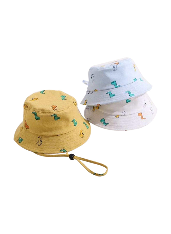 The Girl Cap All Season Sun Protection Cotton Dino Print Bucket Hat, 2-6 Years, Yellow