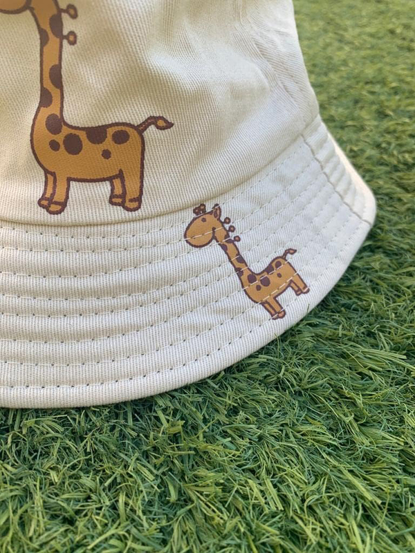 The Girl Cap All Season Sun Protection Cotton Giraffe Print Bucket Hat, 2-6 Years, Beige