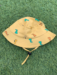 The Girl Cap All Season Sun Protection Cotton Dino Print Bucket Hat, 2-6 Years, Yellow