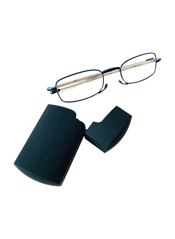 FindMyReader.com Full-Rim Rectangle Blue Folding Reading Glasses For Unisex, Transparent Lens, Power 3.5