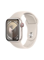 Apple Watch Series 9 41mm S/M & M/L Smart Watch, GPS + Cellular, Starlight Aluminium Case With Starlight Sport Band