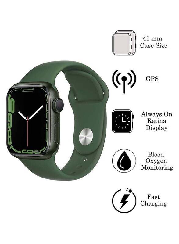 Apple Watch Series 7-41mm Smartwatch, GPS, Green Aluminium Case with Clover Green Sport Band