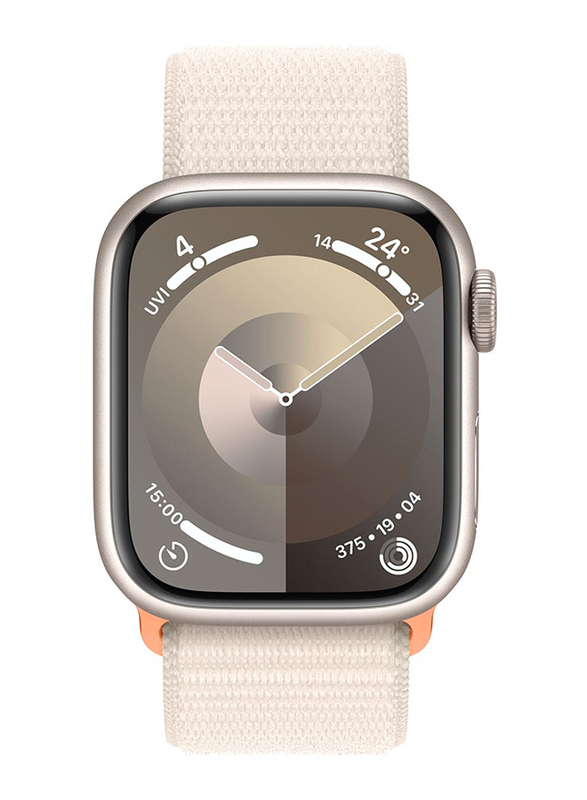 Apple Watch Series 9 45mm Smart Watch, GPS, Starlight Aluminium Case With Starlight Sport Loop Band